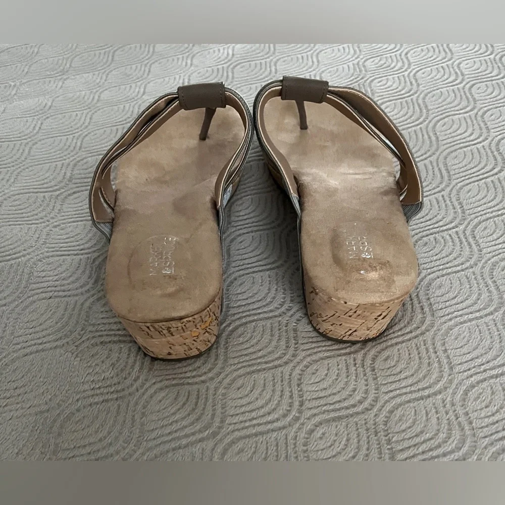 Market & Spruce Stella T-Strap Wedge Sandals 2 inch heel Tan and blue size 8🆕